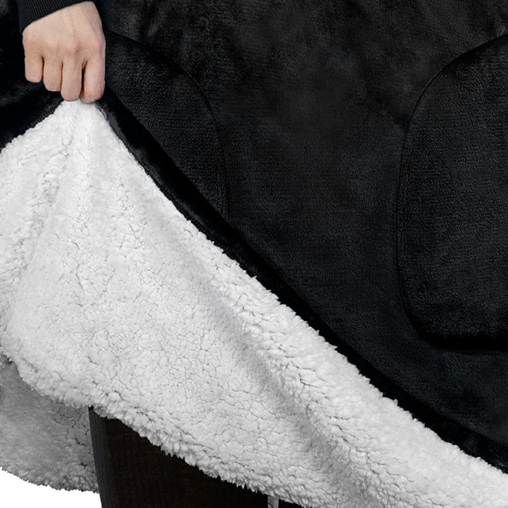Unisex Oversize Hooded Blanket with Pocket Wearable Hoodie Blanket for Adult Black