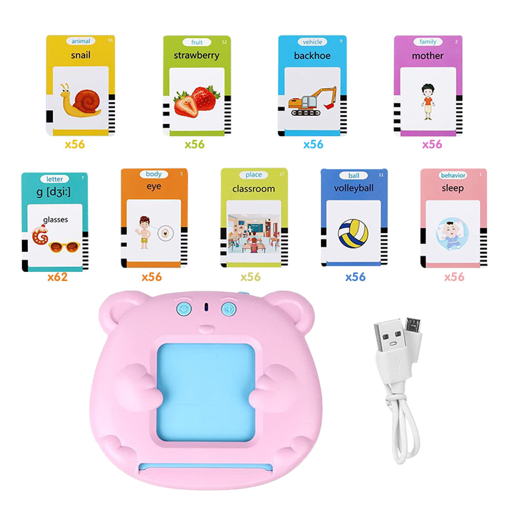 255Pcs Sight Words Talking Flash Cards with Card Reader Toddler Toys Learning Toys Pink