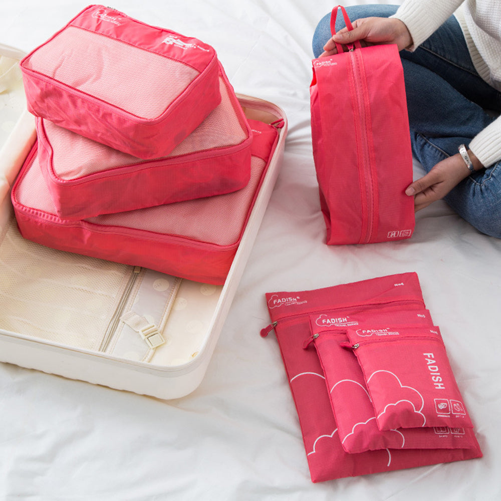 Set of 7Pcs Travel Packing Cube Pouch Clothes Storage Bags Suitcase Luggage Organizer -Red