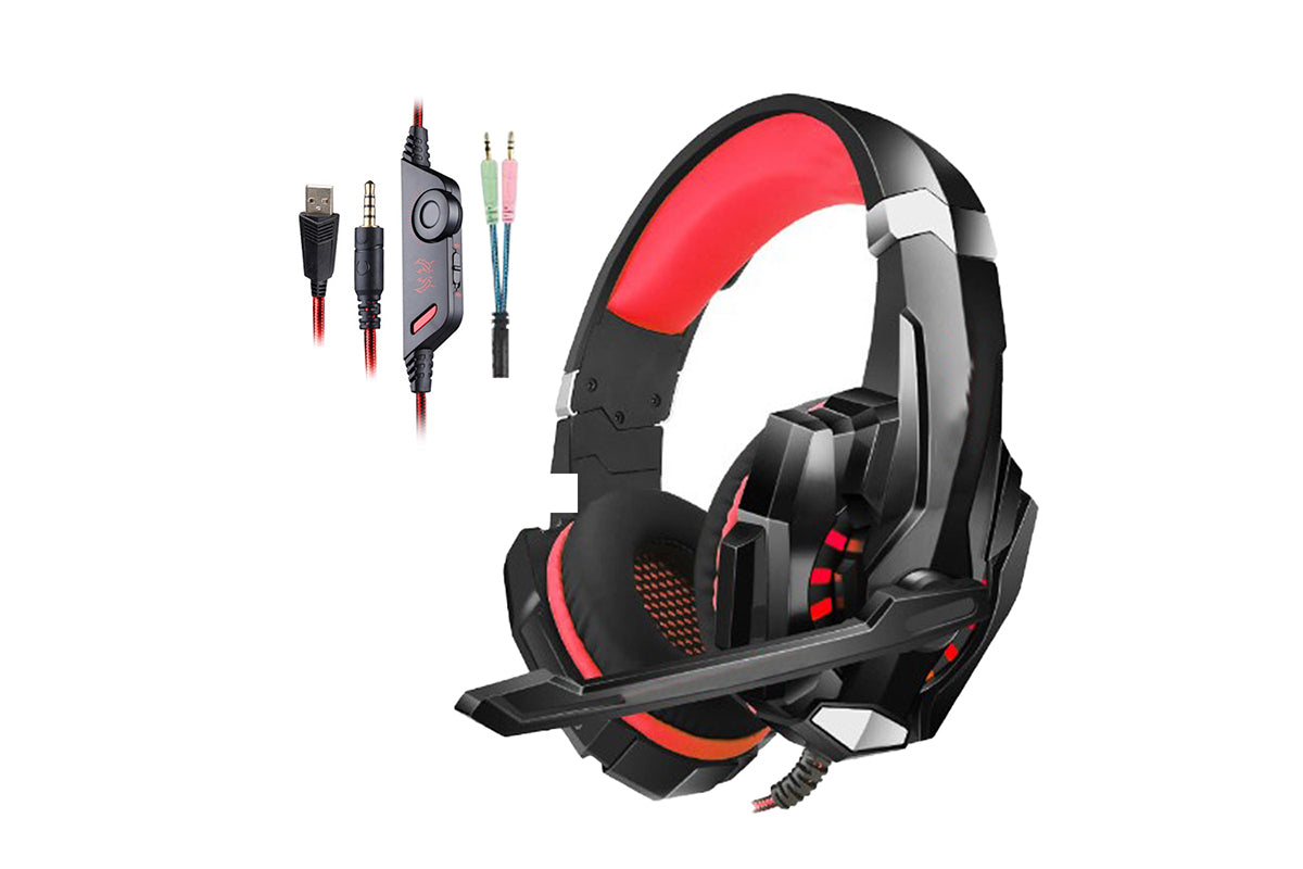 Wireless Gaming Headset Over Ear Headphones with LED Light for PC Mac Laptop Phone-Red