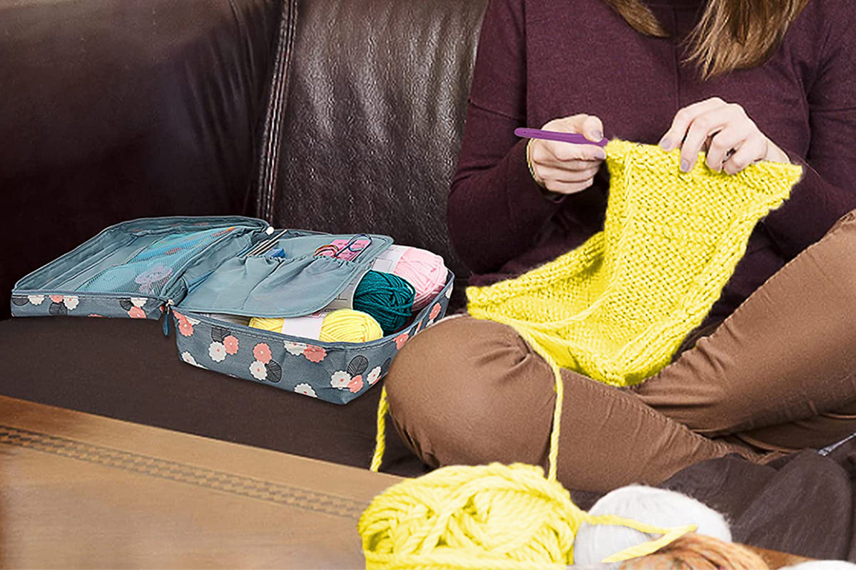 58Pcs Crochet Kit Yarn and Knitting Accessories Set with Storage Bag for Beginners-Flower