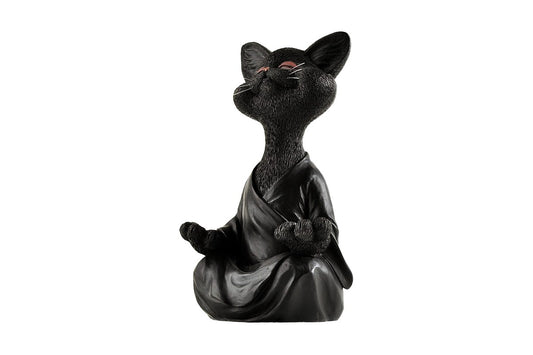 Whimsical Cat Buddha Figurine Meditation Yoga Decor Crafts Gifts 18cm-Black