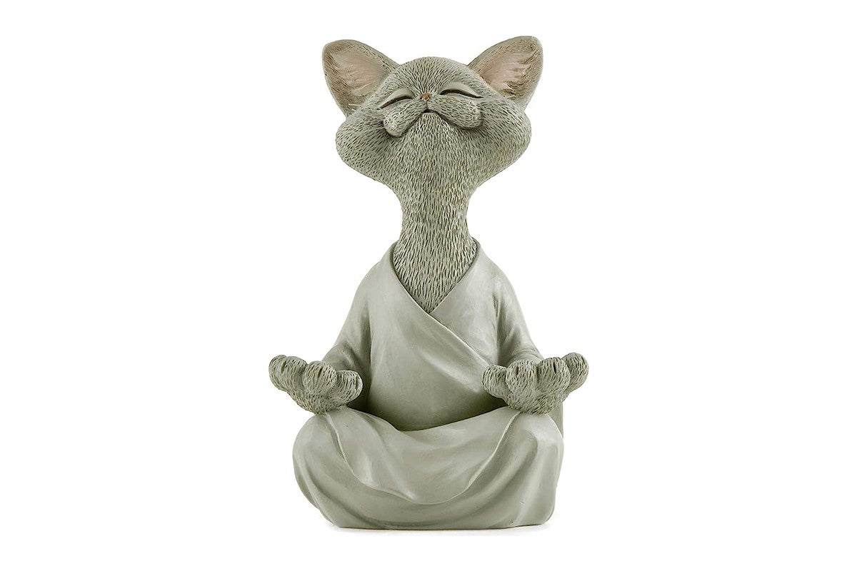 Whimsical Cat Buddha Figurine Meditation Yoga Decor Crafts Gifts 18cm-Gray