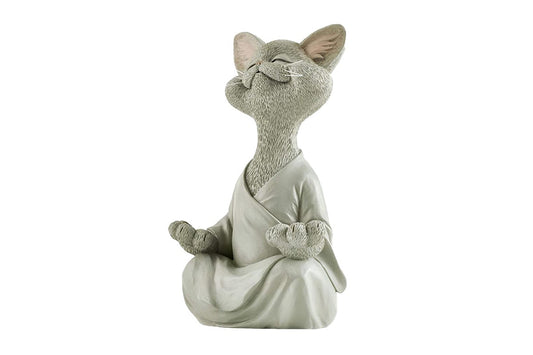 Whimsical Cat Buddha Figurine Meditation Yoga Decor Crafts Gifts 18cm-Gray