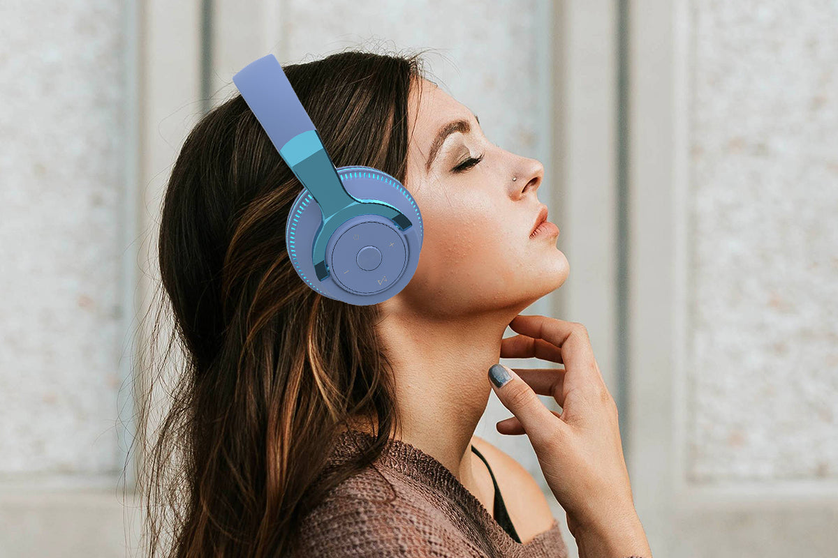 Wireless Headphones Over Ear Stereo Noise Cancelling Headset Comfortable Earpads for Travel Home-Blue