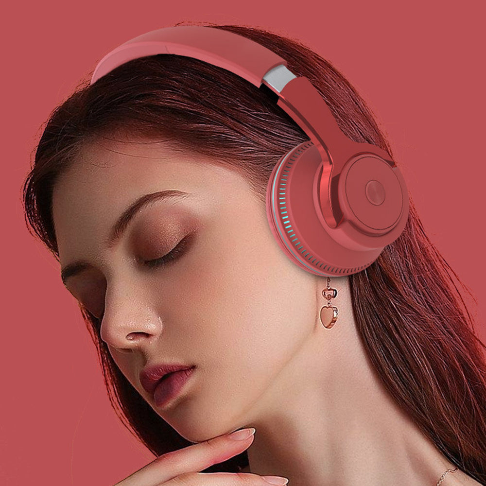 Foldable Wireless Bluetooth Stereo Over Ear Headphone Headworn Headset Red