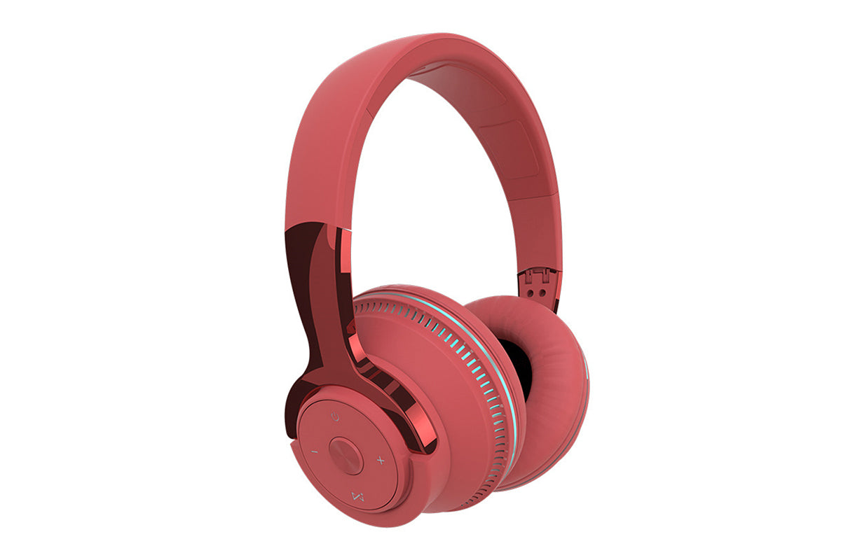 Wireless Headphones Over Ear Stereo Noise Cancelling Headset Comfortable Earpads for Travel Home-Red
