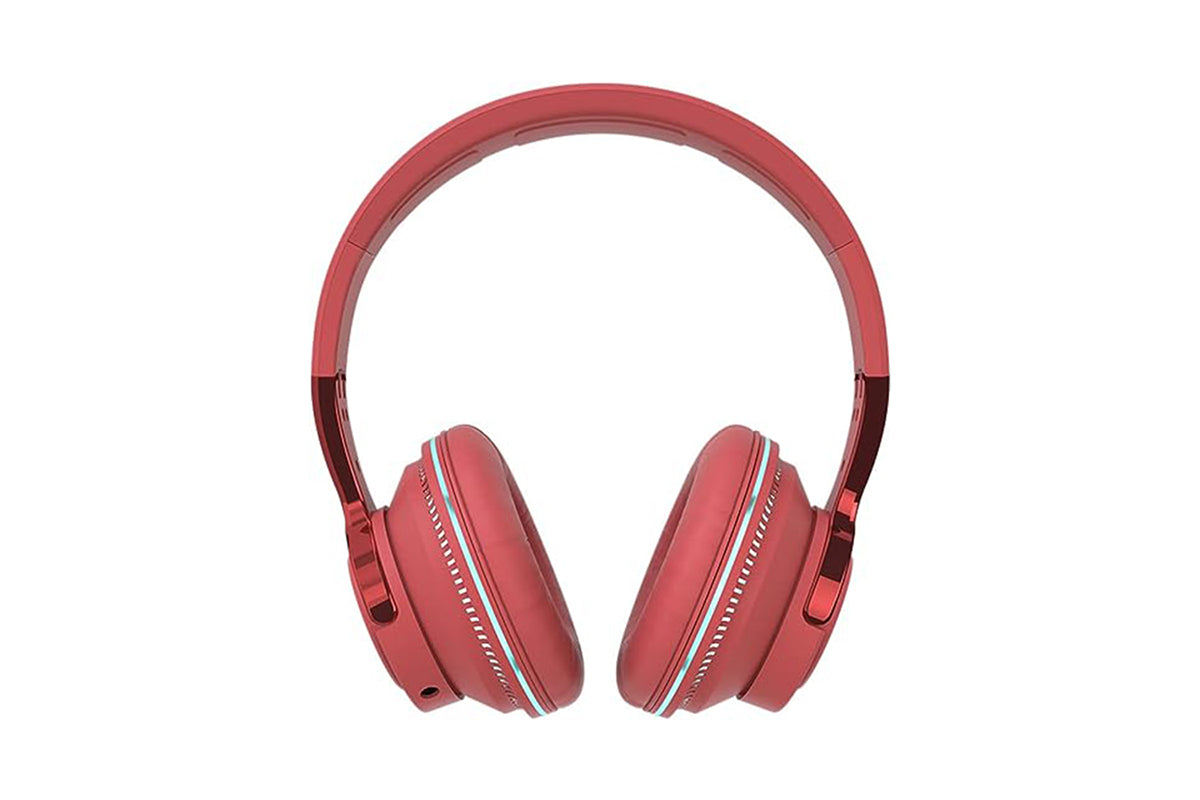Wireless Headphones Over Ear Stereo Noise Cancelling Headset Comfortable Earpads for Travel Home-Red