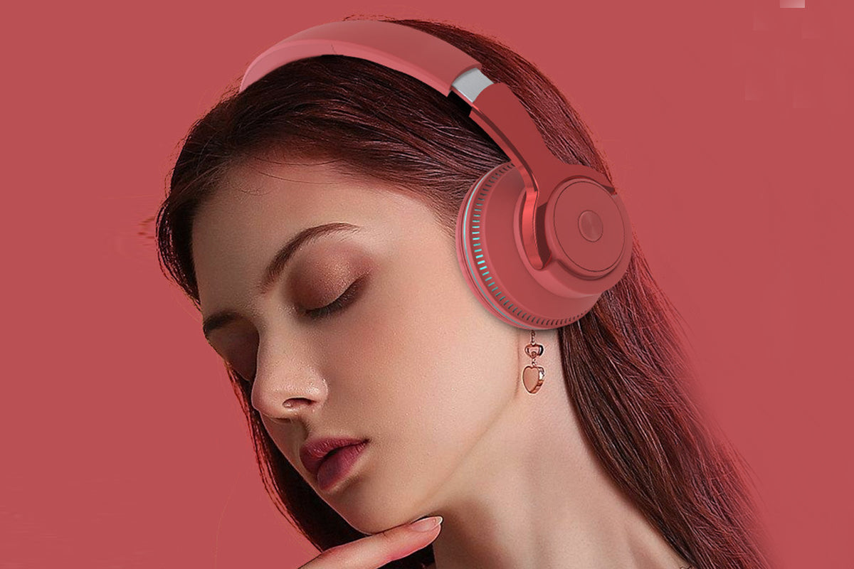 Wireless Headphones Over Ear Stereo Noise Cancelling Headset Comfortable Earpads for Travel Home-Red