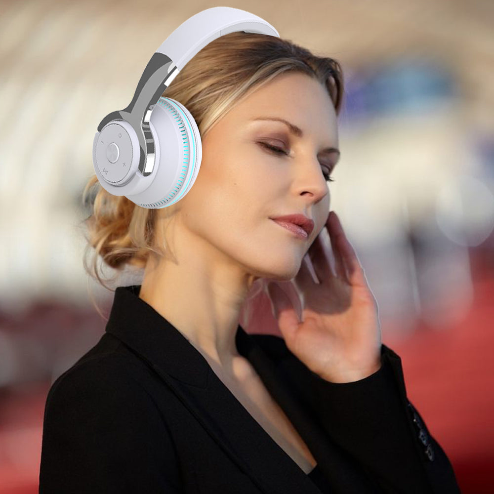 Foldable Wireless Bluetooth Stereo Over Ear Headphone Headworn Headset White