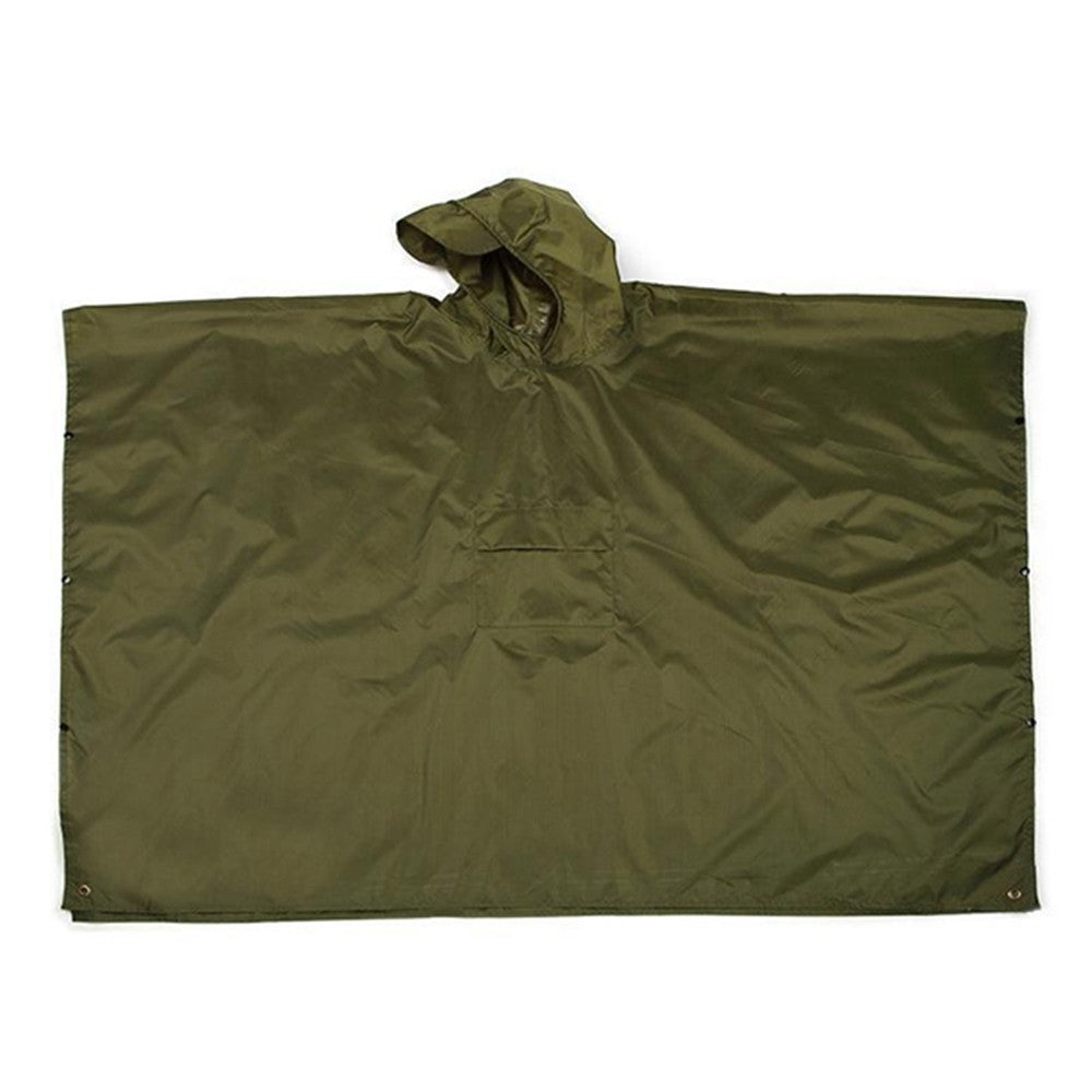 3-in-1 Unisex Hooded Rain Poncho Raincoat Jacket for Hiking Camping Army Green
