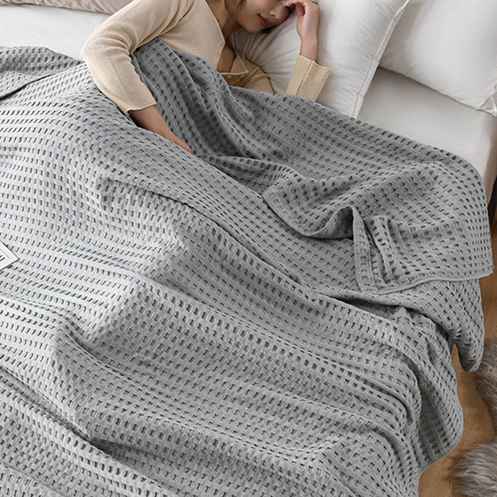 100% Cotton Blanket Cozy Waffle Weave Blanket Soft Quilt Grey
