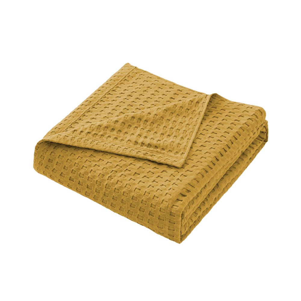 100% Cotton Blanket Cozy Waffle Weave Blanket Soft Quilt Yellow