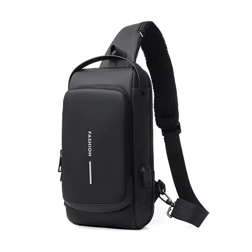 Anti theft Crossbody Sling Bag with USB Port Water-Resistant Sport Chest Bag Shoulder Bag Black