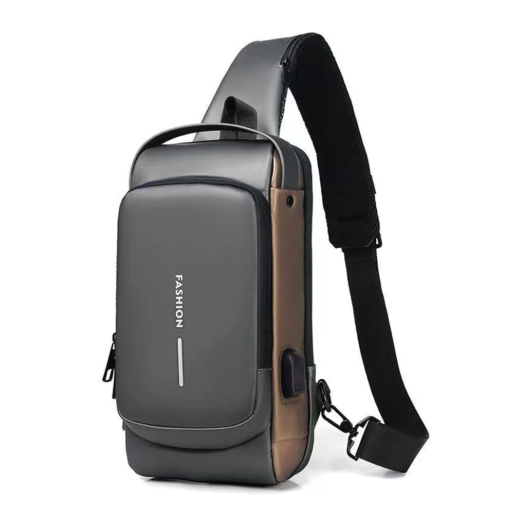 Anti theft Crossbody Sling Bag with USB Port Water-Resistant Sport Chest Bag Shoulder Bag Gray