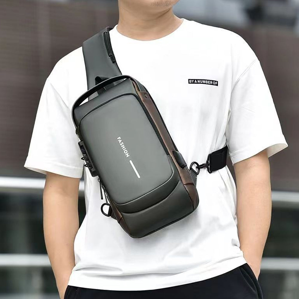 Anti theft Crossbody Sling Bag with USB Port Water-Resistant Sport Chest Bag Shoulder Bag Gray