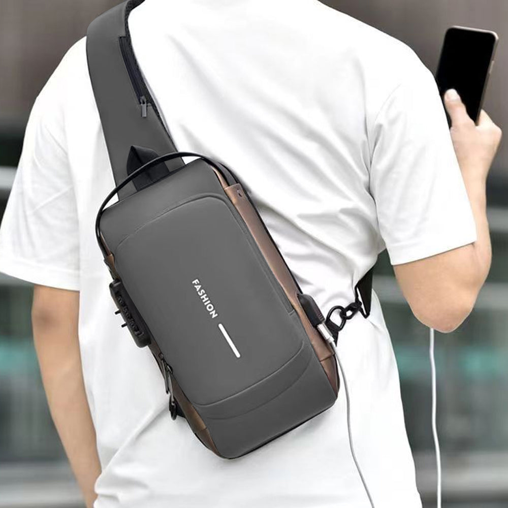 Anti theft Crossbody Sling Bag with USB Port Water-Resistant Sport Chest Bag Shoulder Bag Gray