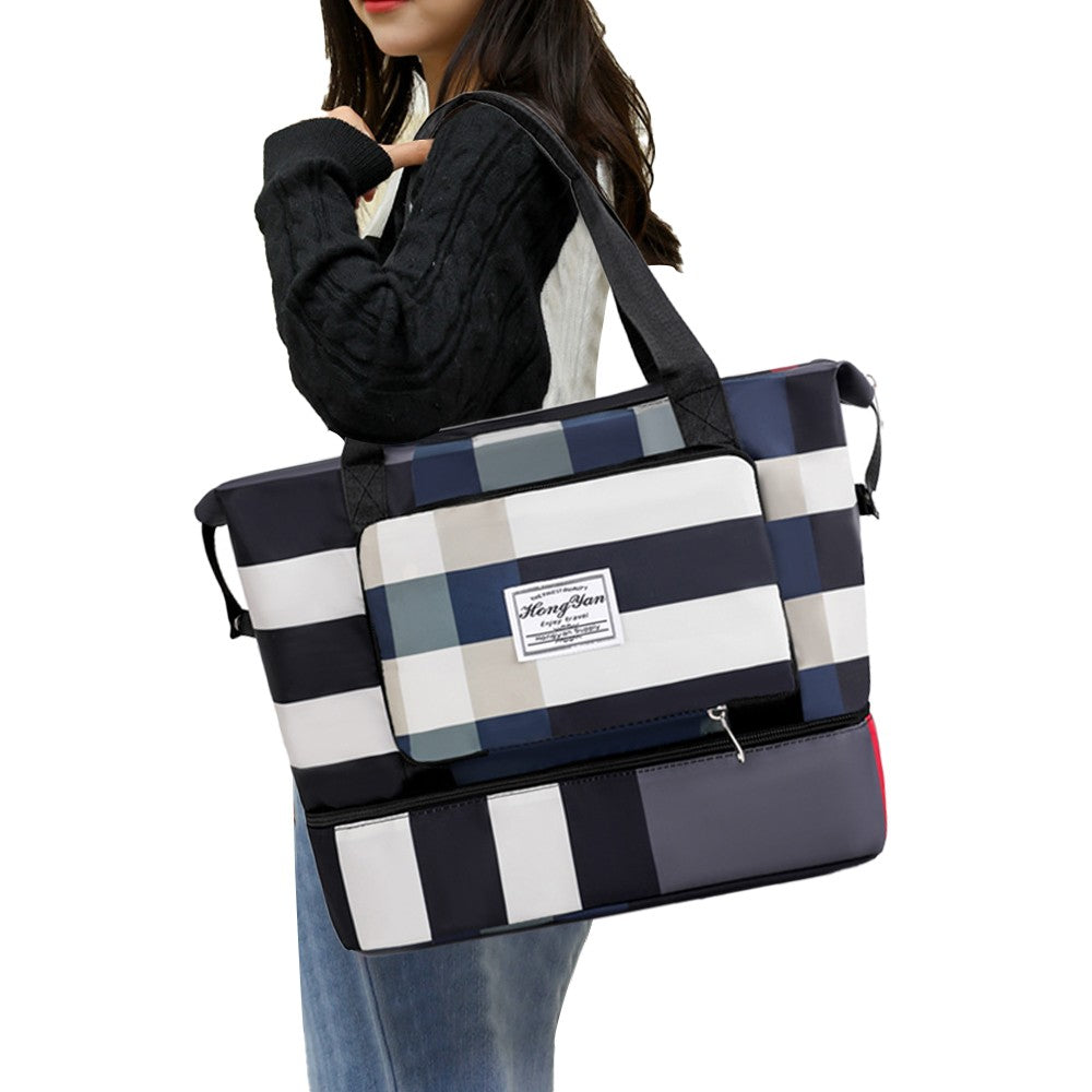 Foldable Large Capacity Travel Duffel Bag Overnight Bag Dry and Wet Separation Travel Bag Black