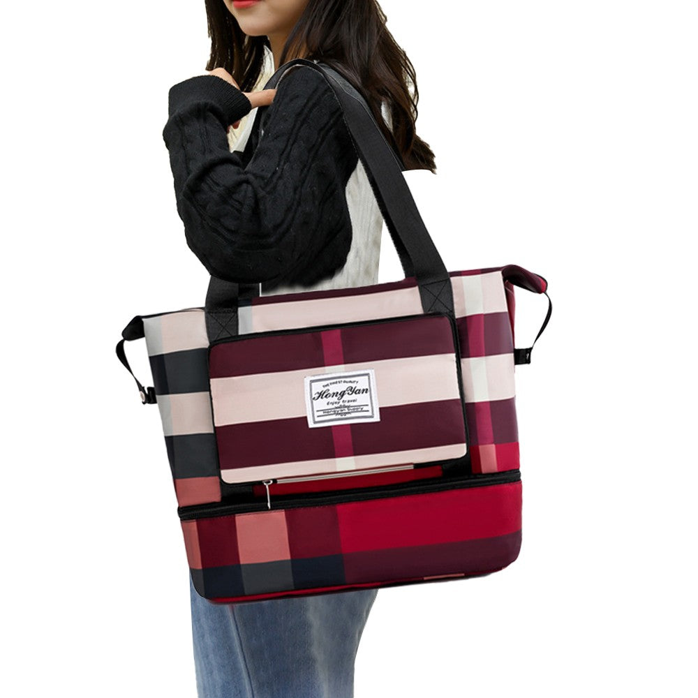 Foldable Large Capacity Travel Duffel Bag Overnight Bag Dry and Wet Separation Travel Bag Red