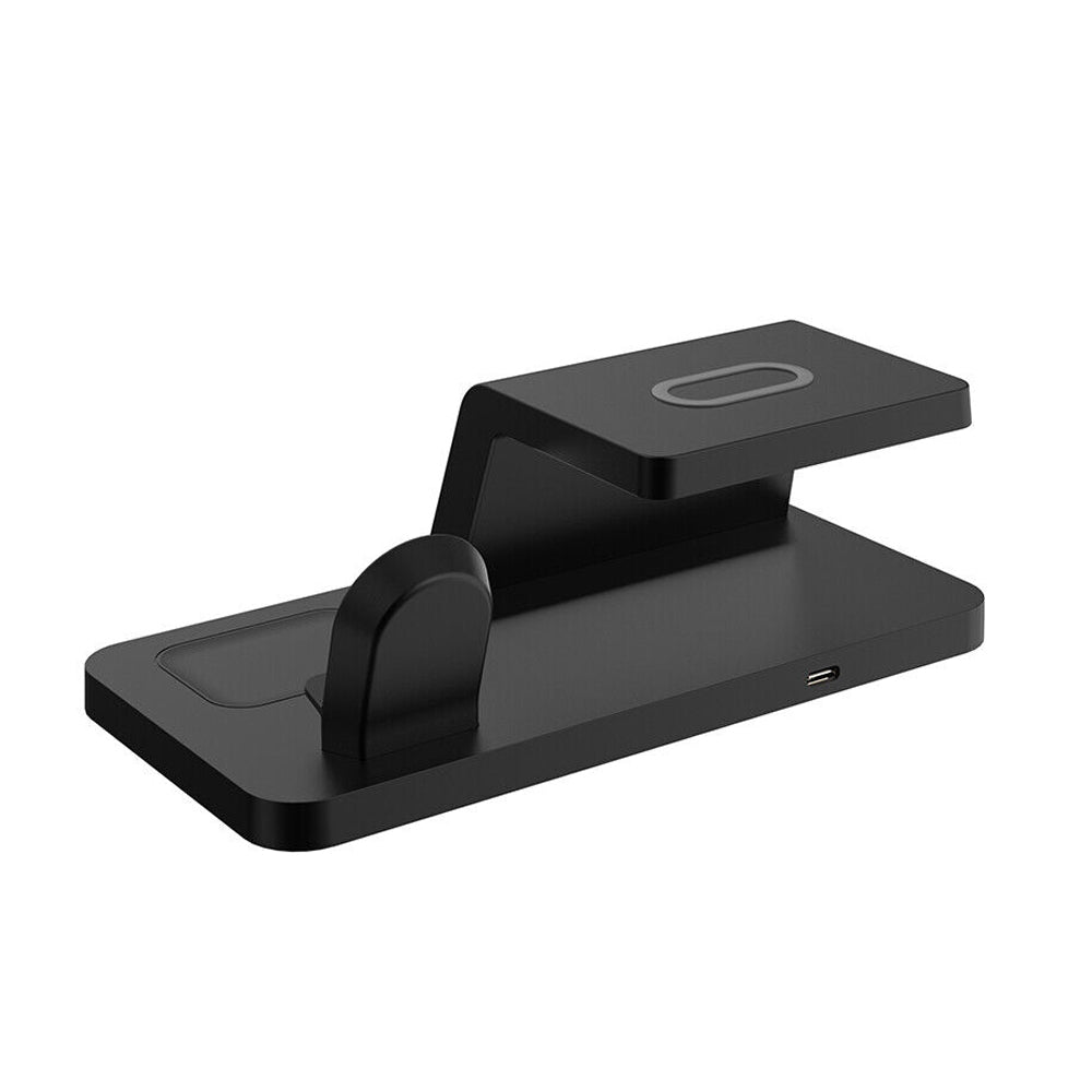 5-in-1 Wireless Magnetic Fast Charging Station Charging Dock with Digital Clock for QI Wireless Cahrging Device Black
