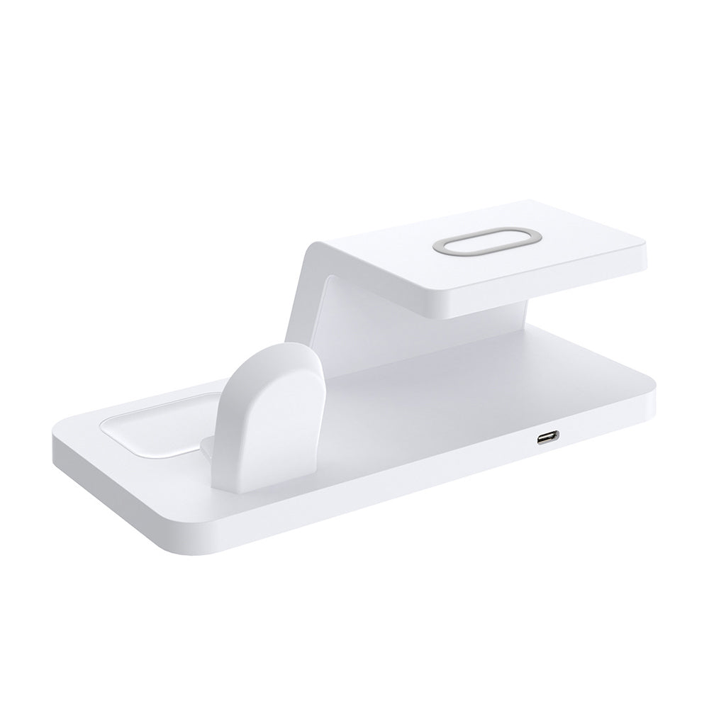 5-in-1 Wireless Magnetic Fast Charging Station Charging Dock with Digital Clock for QI Wireless Cahrging Device White
