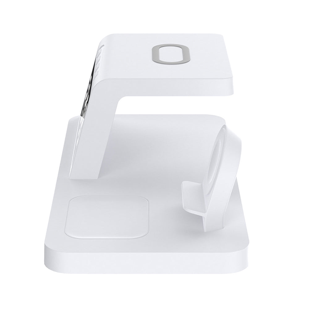 5-in-1 Wireless Magnetic Fast Charging Station Charging Dock with Digital Clock for QI Wireless Cahrging Device White