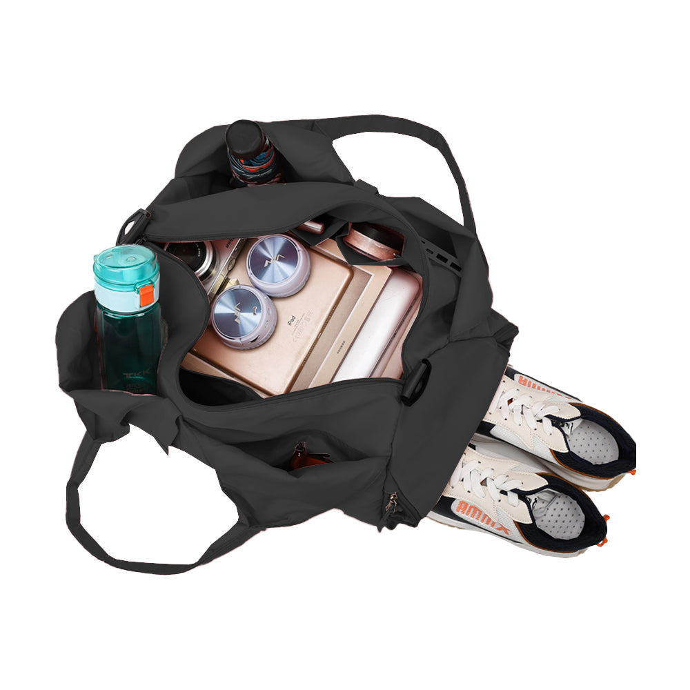 Gym Tote Bag with Shoe Compartment for Women Travel Duffel Bag Yoga Mat Holder Black