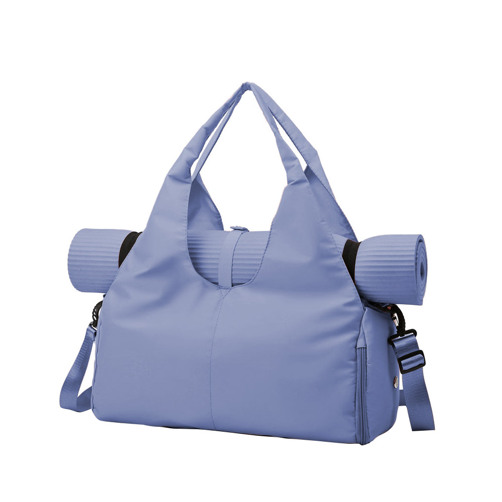 Gym Tote Bag with Shoe Compartment for Women Travel Duffel Bag Yoga Mat Holder Blue