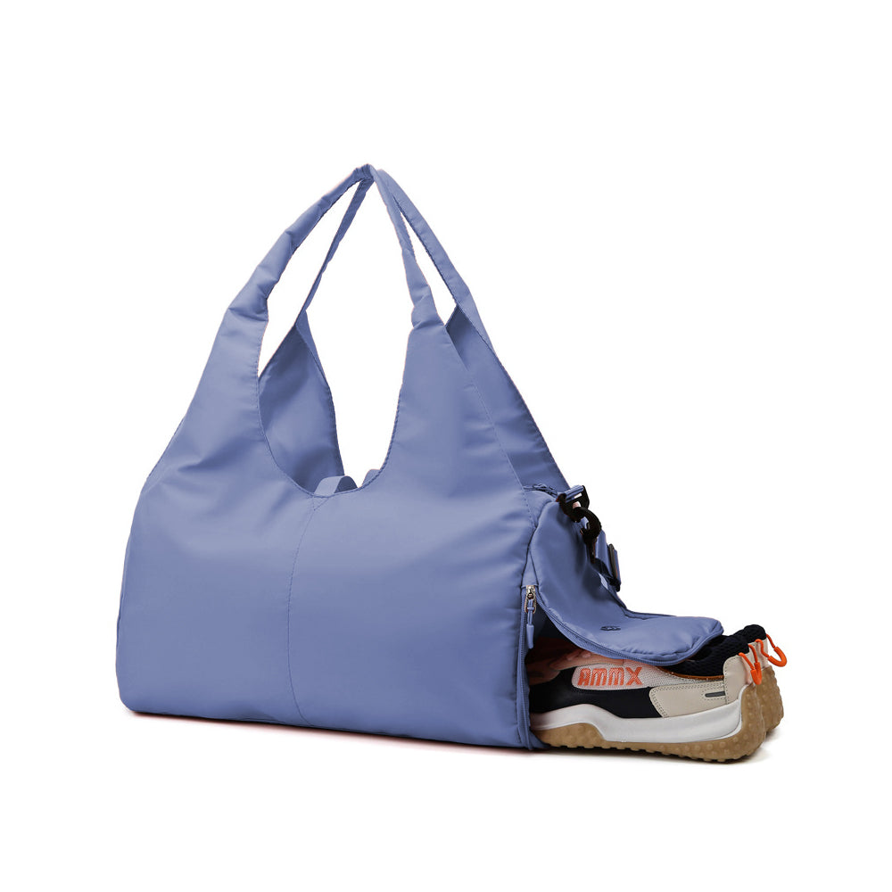Gym Tote Bag with Shoe Compartment for Women Travel Duffel Bag Yoga Mat Holder Blue