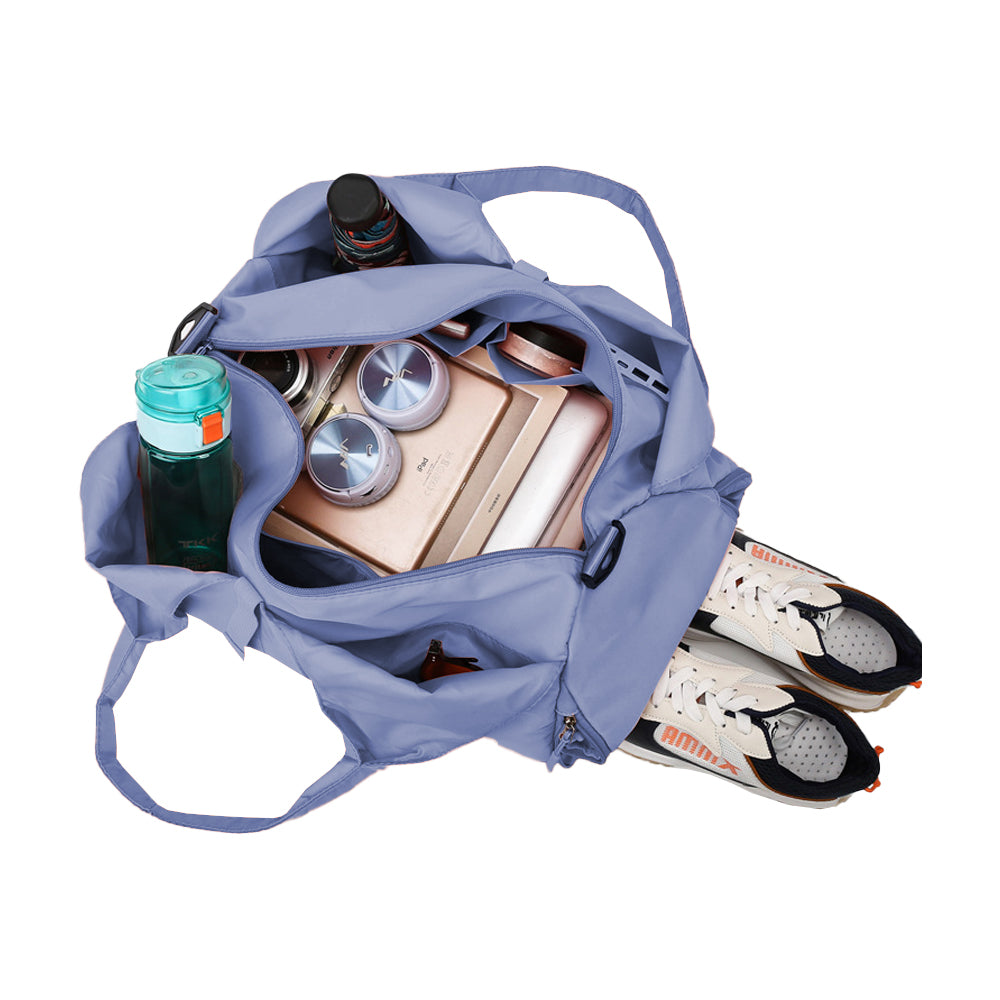 Gym Tote Bag with Shoe Compartment for Women Travel Duffel Bag Yoga Mat Holder Blue