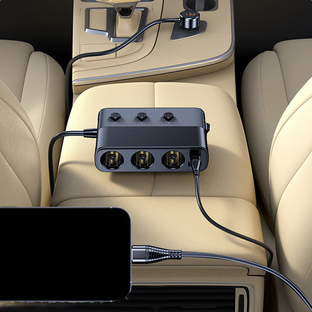 128W Car USB Charger Adapter with ON-OFF Switch QC 3.0 PD Fast Type-c Car Charging