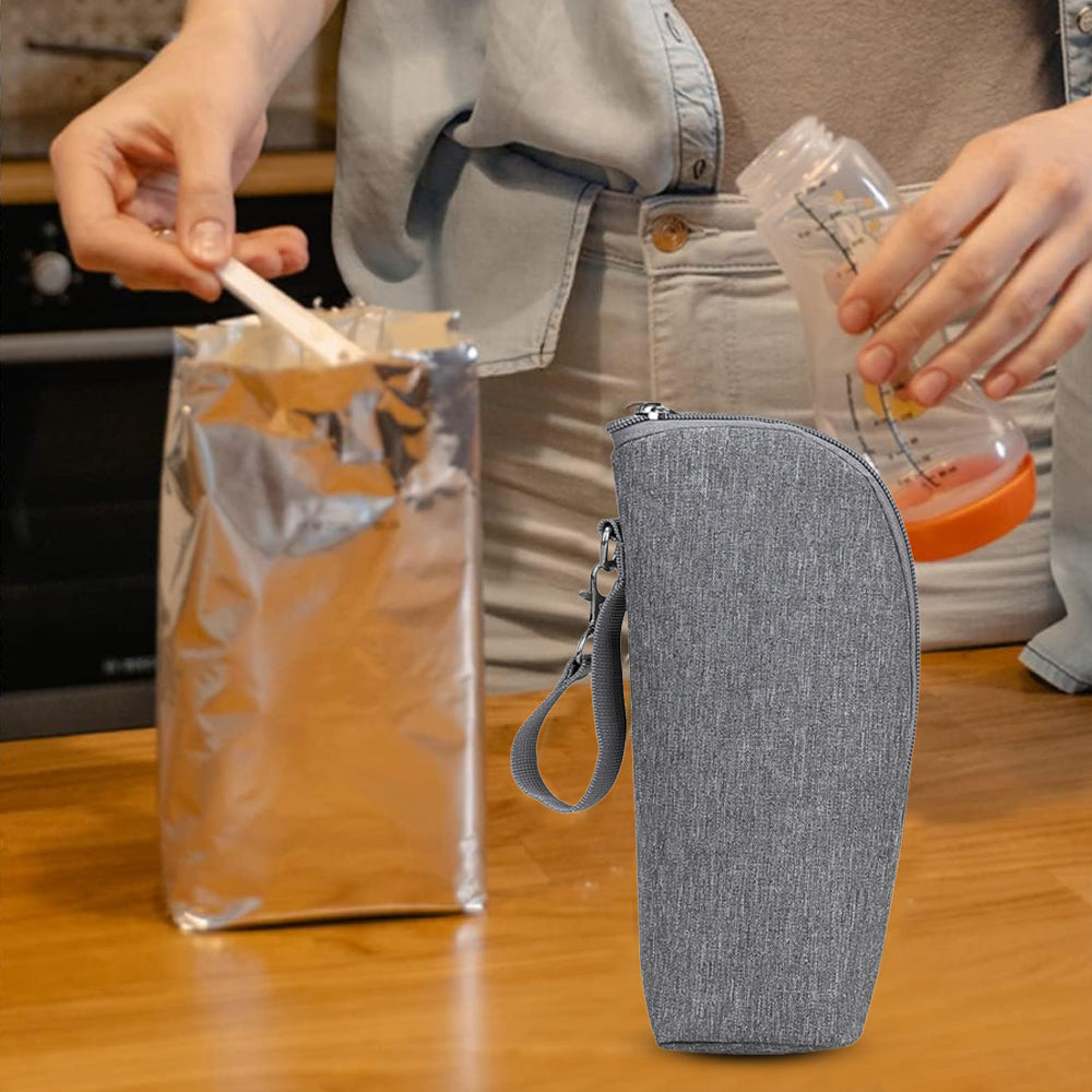 Portable Baby Feeding Milk Bottle Warmer Bag Insulation Thermal Bag Baby Bottle Holder Grey