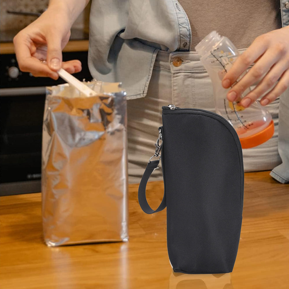 Portable Baby Feeding Milk Bottle Warmer Bag Insulation Thermal Bag Baby Bottle Holder Black