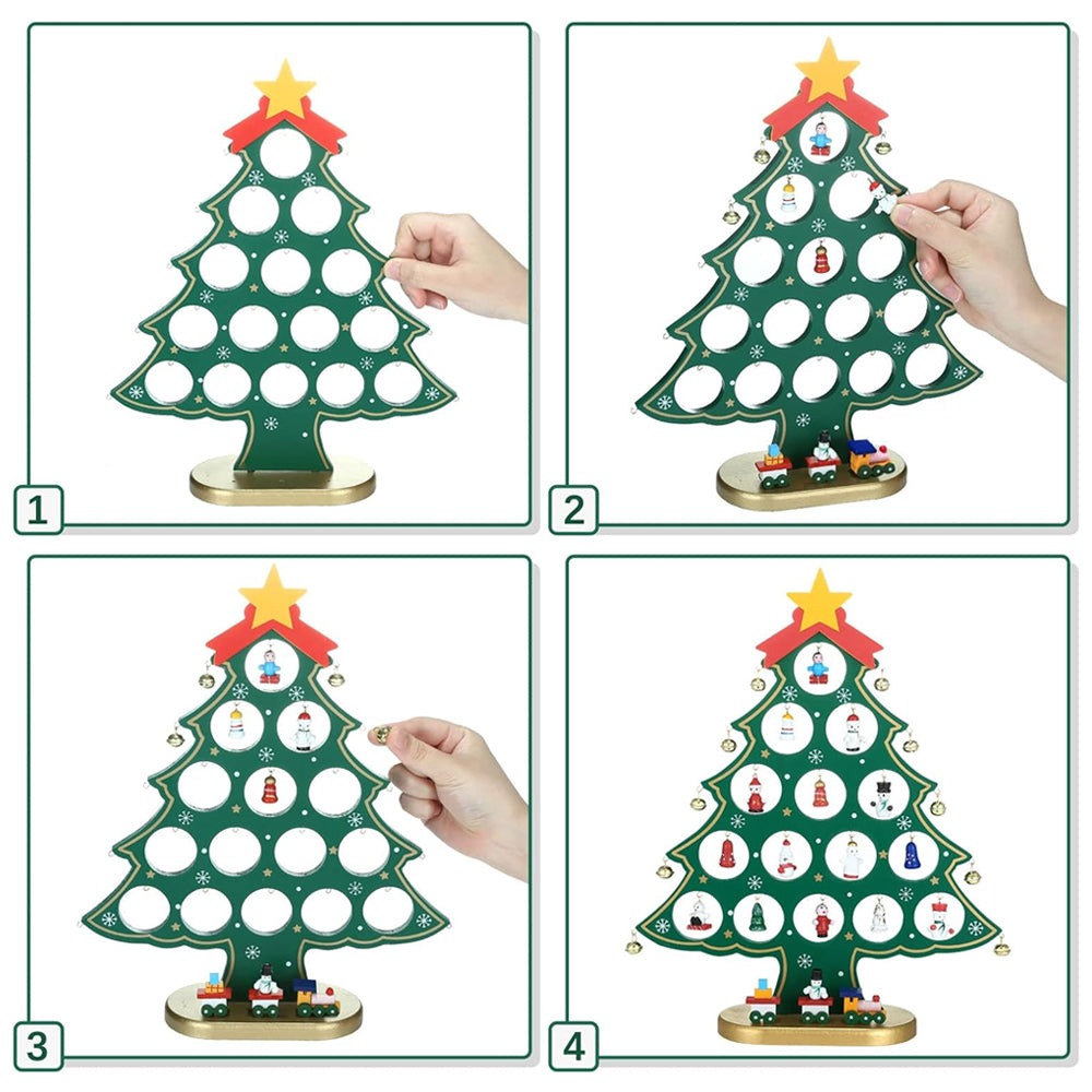 24 Days Advent Calendar Set Wooden Tabletop Christmas Tree with Christmas Tree Decorative Ornaments