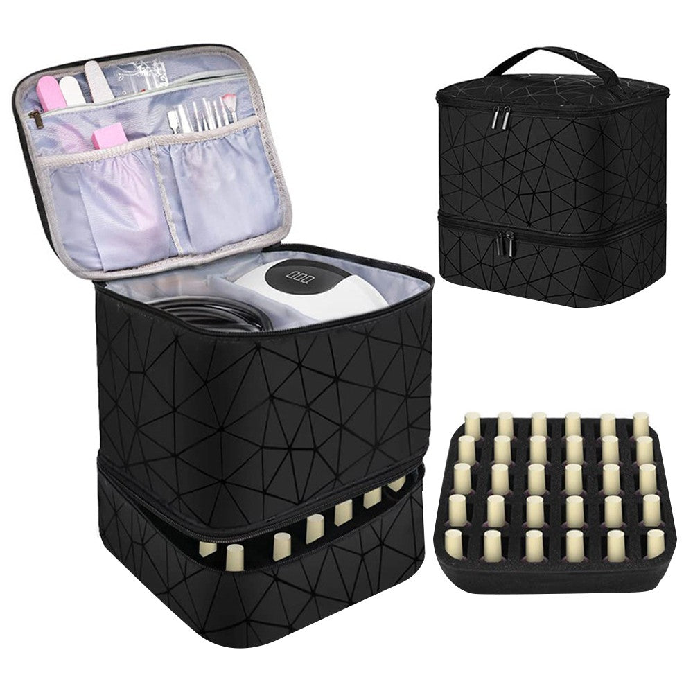Double-layer Nail Polish Carrying Case Bag Storage Box Holds Black