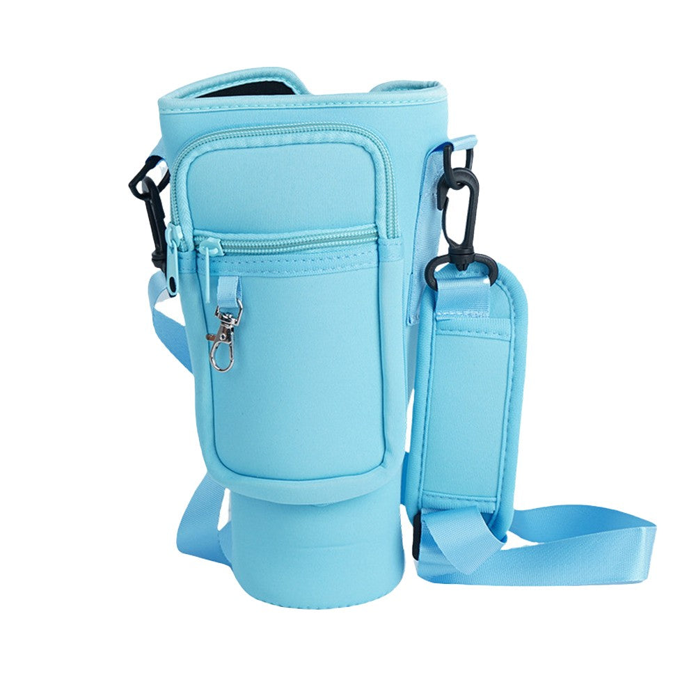 Water Bottle Carrier Bag for 40OZ Tumbler Water Bottle Holder Pouch with Phone Pocket Blue