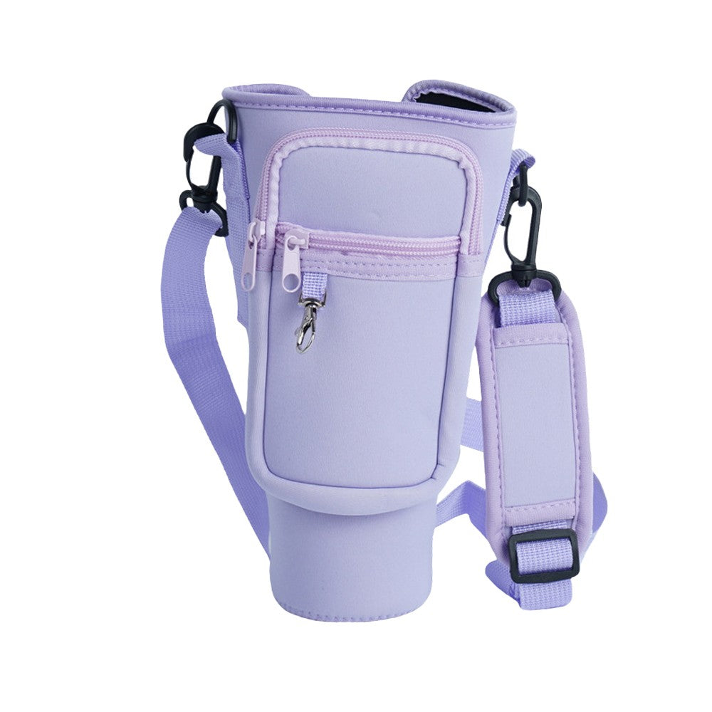 Water Bottle Carrier Bag for 40OZ Tumbler Water Bottle Holder Pouch with Phone Pocket Purple