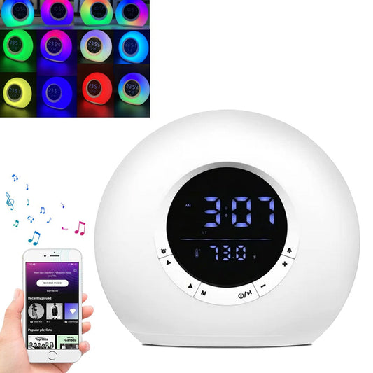 Touch Control RGB LED Wake Up Light with Bluetooth Speaker Digital Alarm Clock