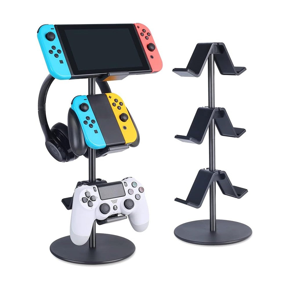 3-Tier Controller Stand Adjustable Game Controller Headset Holder Black