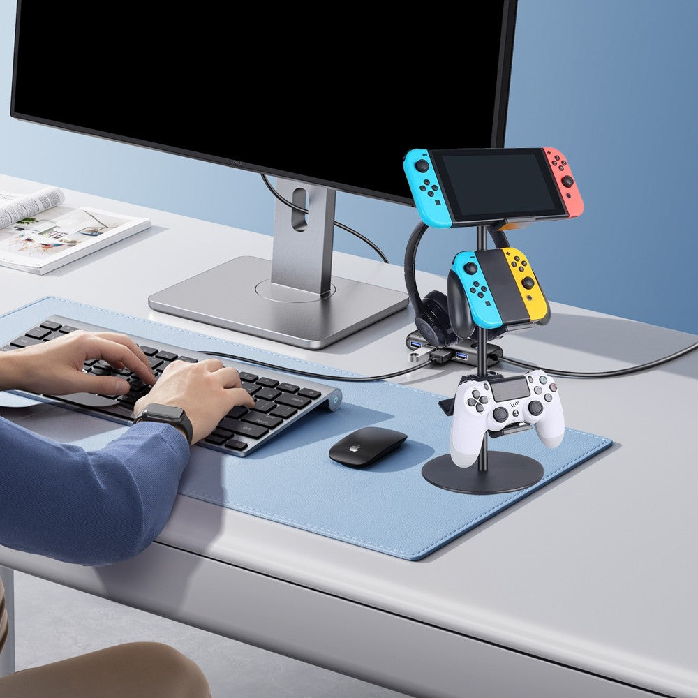 3-Tier Controller Stand Adjustable Game Controller Headset Holder Black