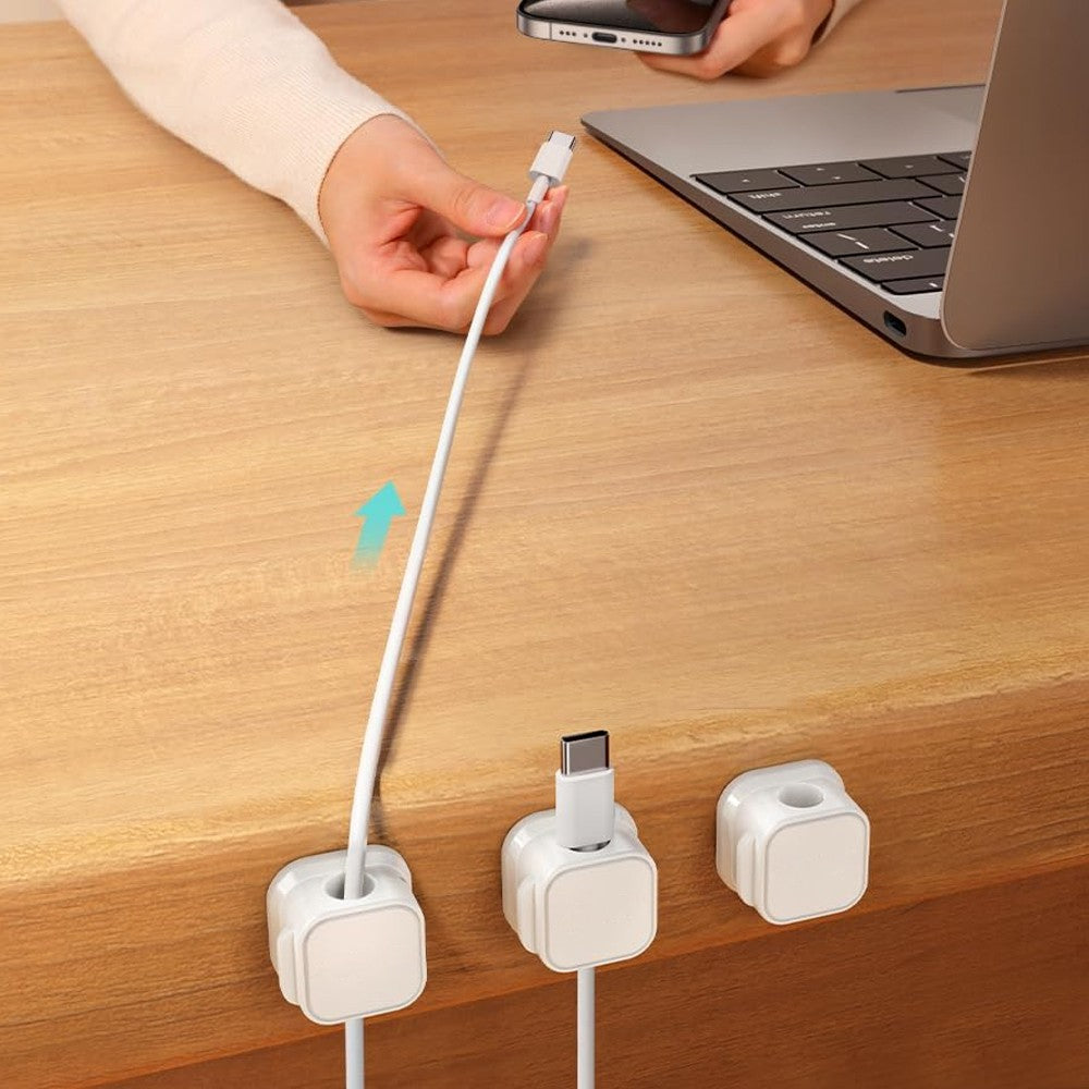 6Pcs Magnetic Cable Clips Self-Adhesive Cord Holder Under Desk Cable Management Wire Holder White