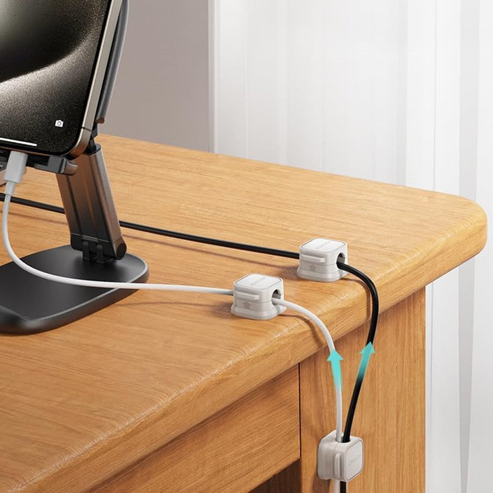 6Pcs Magnetic Cable Clips Self-Adhesive Cord Holder Under Desk Cable Management Wire Holder White