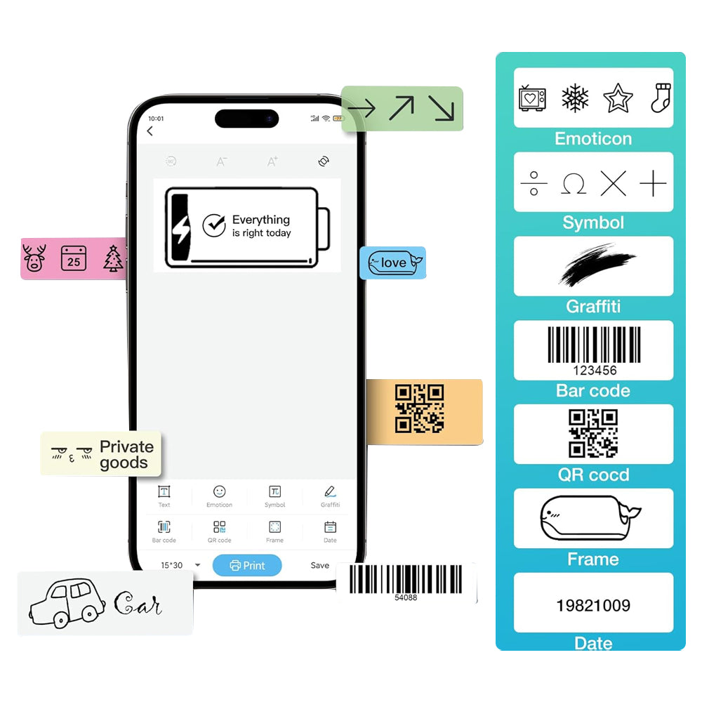 Portale Label Printer Wireless Bluetooth Label Maker Machine with Label Paper White