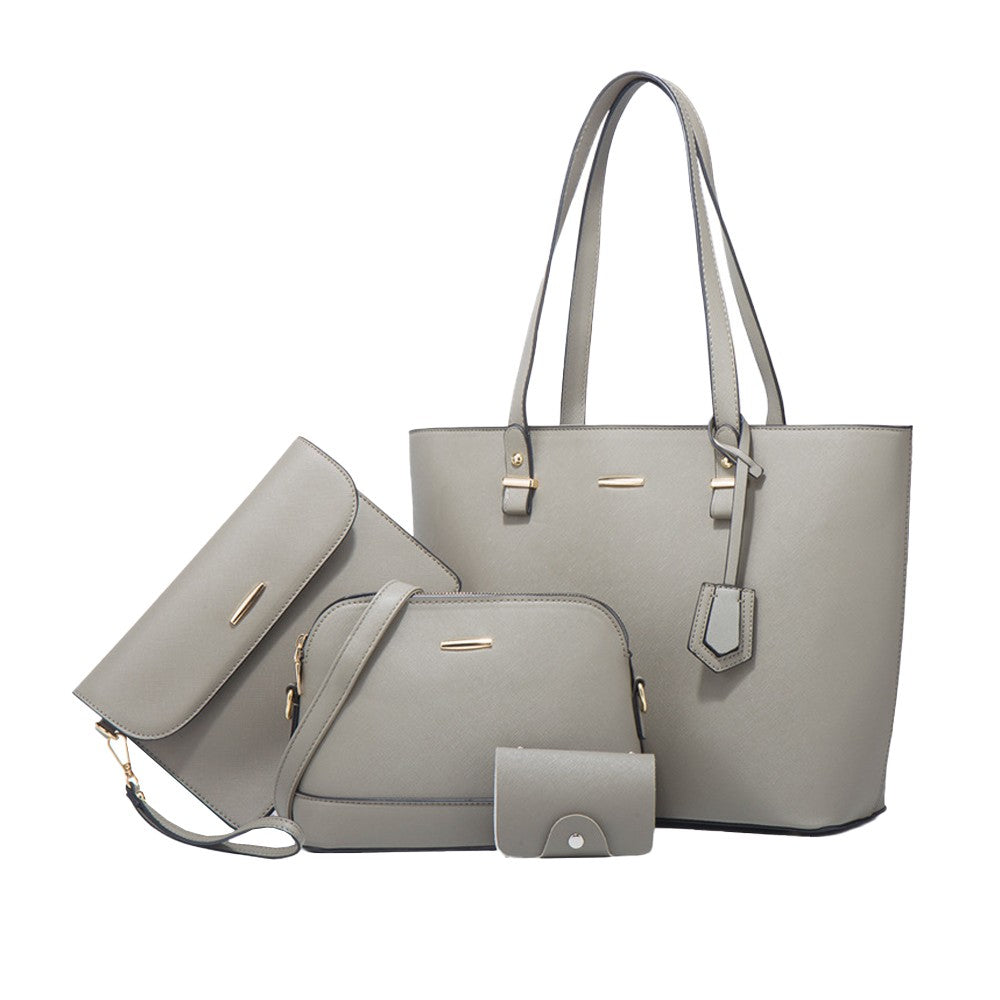 4-Piece Womens Purses and Handbags Set Tote Bag Shoulder Bag Card Holder Grey