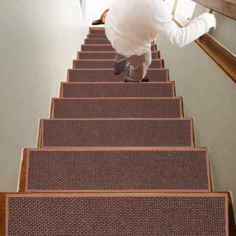 7Pcs Self-Adhesive Imitation Linen Stair Treads Non-Slip Stair Protector Mat Brown