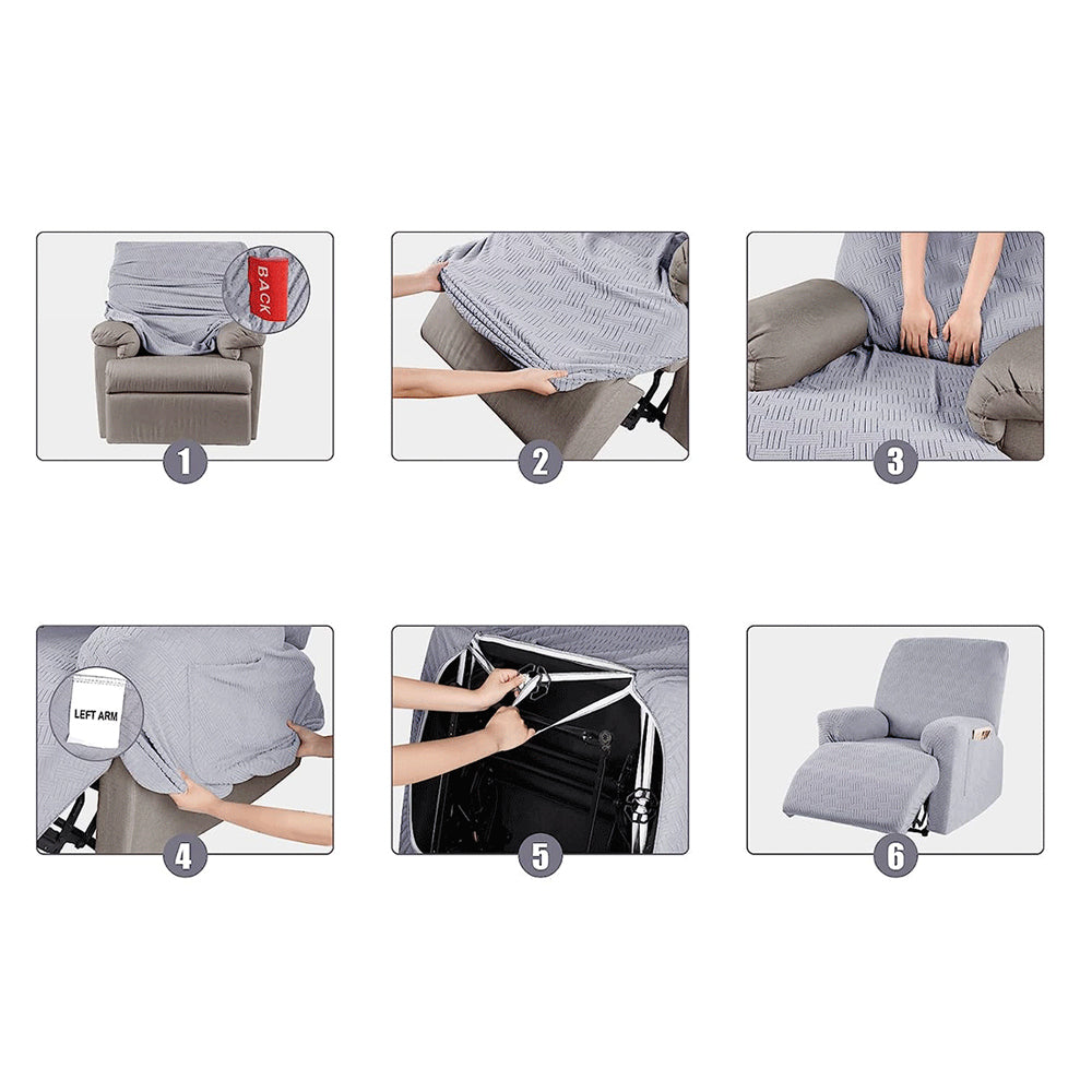 Full Wrapped Elastic Recliner Chair Protector Cover Stretch Jacquard Recliner Slipcover Light Grey