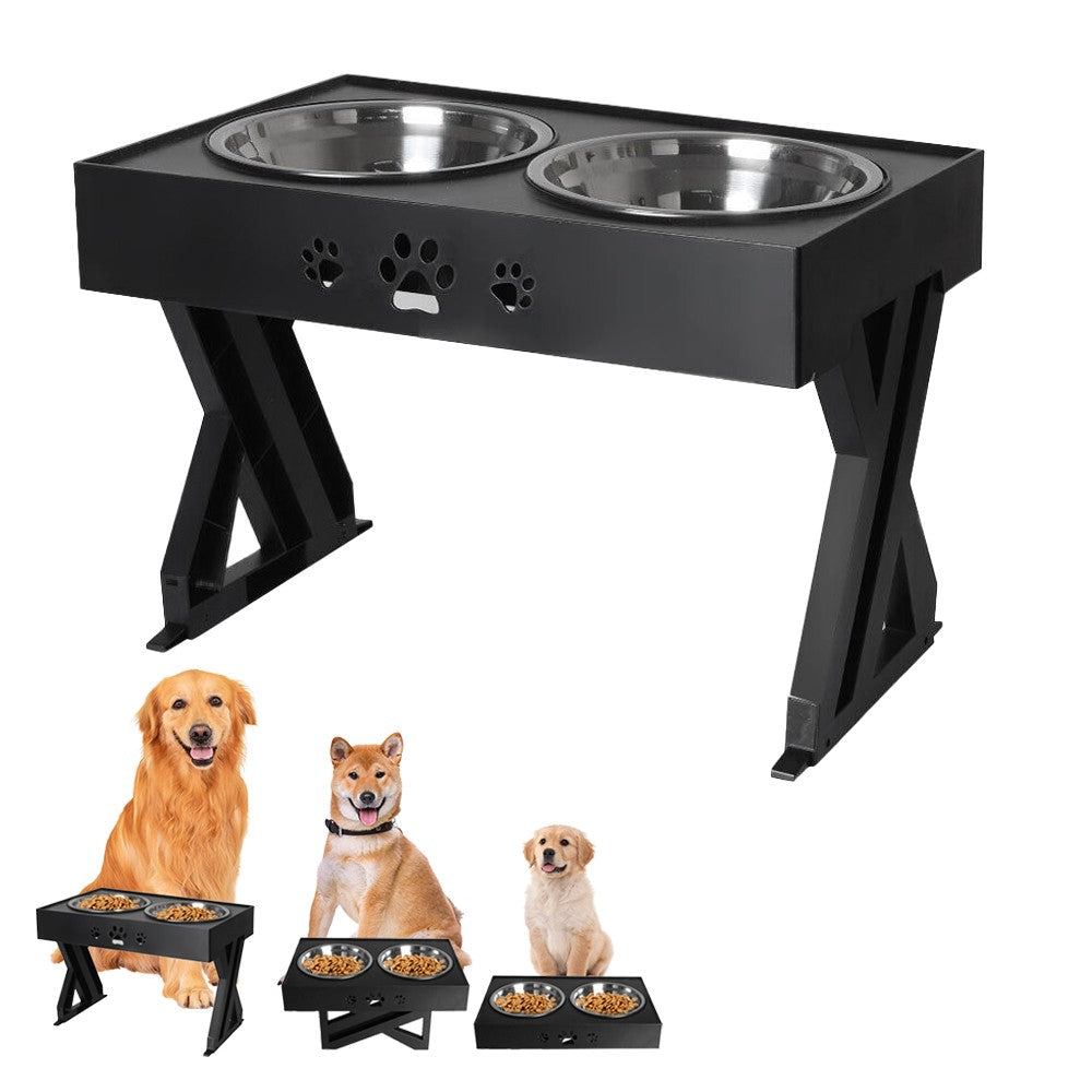 Elevated Dog Bowl Feeder Adjustable Height Raised Stand Pet Feeder with Double Bowl