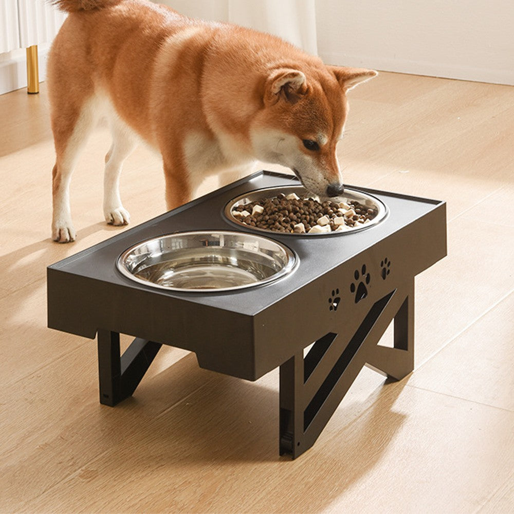 Elevated Dog Bowl Feeder Adjustable Height Raised Stand Pet Feeder with Double Bowl