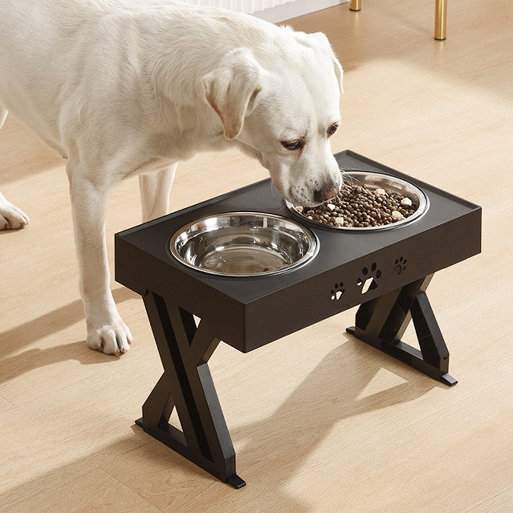 Elevated Dog Bowl Feeder Adjustable Height Raised Stand Pet Feeder with Double Bowl