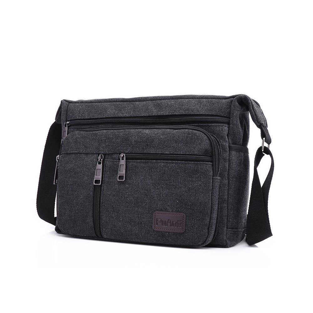 Men's Canvas Shoulder Messenger Bag Casual Crossbody Bag Black